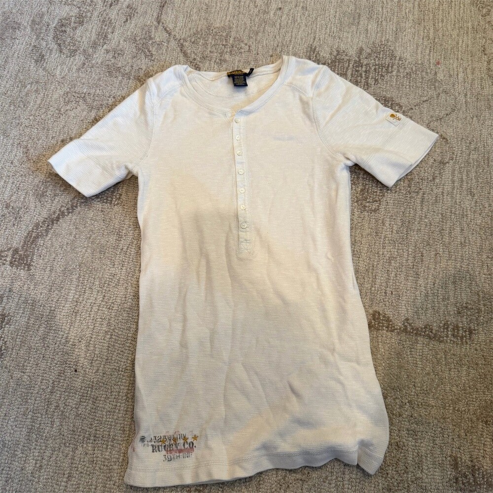 Ralph Lauren Rugby Henley Shirt Men's Size M Ivory Waffle Knit Thermal